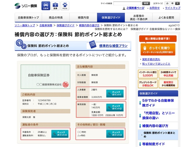 保険料　節約ポイント総まとめ（ソニー損保サイト内）