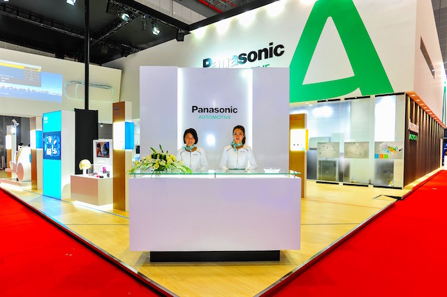 ▲今年度から使用されているブランド『Panasonic AUTOMOTIVE』。緑色を基調にしたロゴは上海モーターショーでも使われた。広告宣伝投資を拡大し、ブランドイメージを高めていくという
