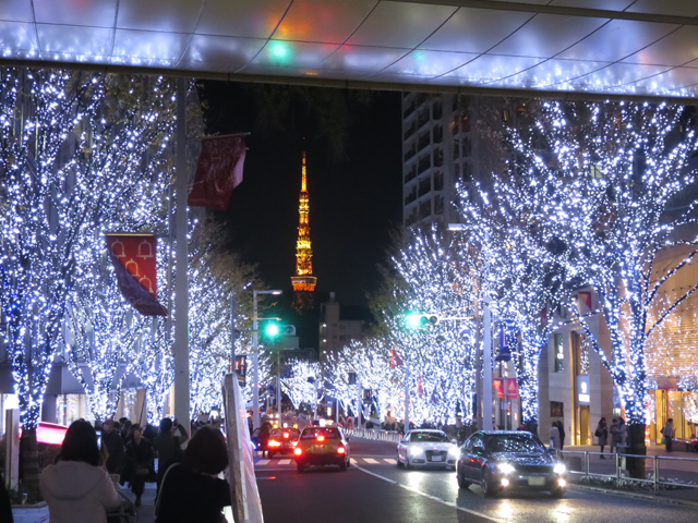 ▲通りは、立ち止まって撮影している人で溢れています。人が入らず、東京タワーとのコラボが撮れるのは、助手席観賞者の特権かも