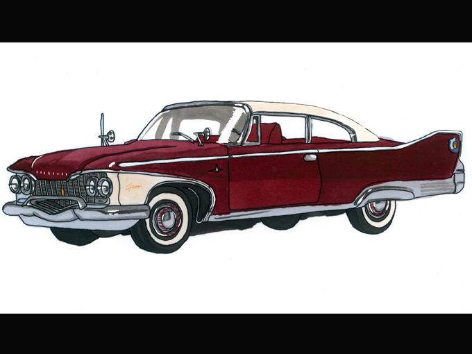 ▲Plymouth Fury：廉価版の印象が強かったプリマスブランドのプレミアム化を目指して1956年から投入されたフューリーは、当時のアメリカの豊かさを象徴する派手なスタイリングと先進装備が特徴